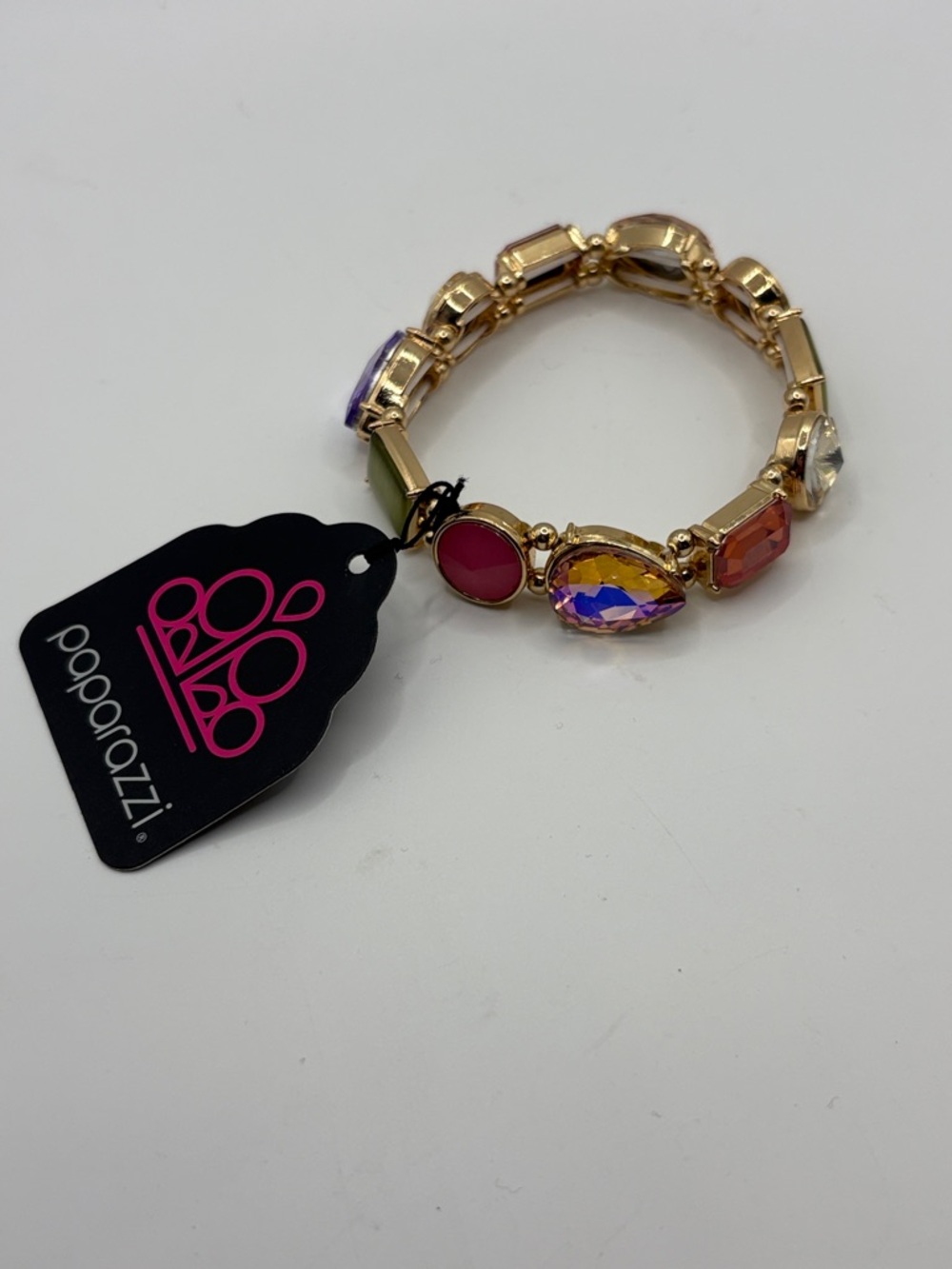 paparazzi Gold Multicolor Crystal Bracelet with Pink & Purple Accents New - Picture 2 of 6